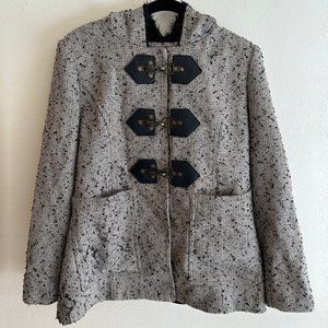 Buckle front tweed coat w furry hood